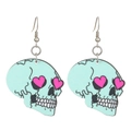 Gothic light blue skull drop earrings with pink heart eyes in a stylish acrylic design - 13 Light Blue Pink Heart Skull