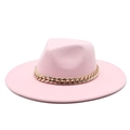 Eleganter rosa Filzhut für Damen mit breiter Krempe und goldener Gliederkette - M (56-58cm) / Rosa