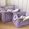 Set di due cestini portaoggetti in peluche a forma di mostro viola con occhi decorativi - Grande / Viola