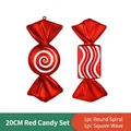 Set of two 20cm metallic red candy Christmas ornaments with spiral and wave patterns - 20cm Red Candy Set