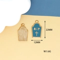 Blue and gold RIP tombstone alloy enamel pendant for Halloween jewelry making - 15 Tombstone RIP