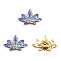 Three flower-shaped charms in gold metal and teal enamel for DIY jewelry making - Flower No.10 / 26x40mm / Dark Blue