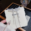 Elegant S925 silver needle drop earrings with long rhinestone tassels and pearl accents - E0017 Silver Needle (Multi-layer Full Diamond Gradient Pearl Silver)