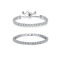 Dual silver tennis bracelets with cubic zirconia in adjustable and folding clasp styles - White Gold Zircon Set 17cm