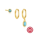 Set di orecchini vintage in argento S925 dorato con turchese ovale e pavé di strass - Set di 3 Oro #2 (Pendente Turchese Ovale)