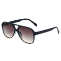 Classic black aviator sunglasses with tortoise shell trim and brown gradient lenses - Blue Leopard Print Double Grey Gradient