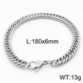 Polished silver stainless steel cuban link bracelet 180mm x 6mm with lobster clasp - Style C 6mm 180mm(KB165923-ZZ)