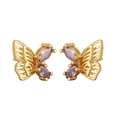 Elegant gold butterfly earrings with purple zircon crystals in asymmetrical design - Purple Butterfly