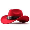 Classic red felt western cowboy hat with black leather band and silver bull head logo - M (56-58cm) / Red (Studded Bull Head)