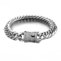Bracciale a catena groumette in acciaio titanio argento con fibbia in strass - Acciaio con pietra