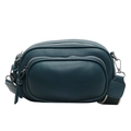 Donkergroene crossbodytas van kiezelleder met brede schouderband en dubbele rits - Blauw