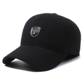 Men's winter baseball cap in black wool blend with ear protection and warm fleece lining - Adjustable / Middle Label Style / Black