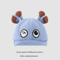Détail de la maille du bonnet bébé bleu clair avec des yeux de dessin animé et des bois - Bébé 0-3 Ans 46-48CM / Bleu