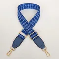 Adjustable teal houndstooth woven strap with gold metal hooks and leather trim - Lake Blue + Blue Leather + Gold Hook