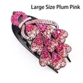 Grote bananenclip met pruimroze Tsjechische strass-steentjes in veerbladpatroon - Groot / Roze Roze Pauw