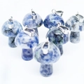 Set of seven mini blue and white spotted agate mushroom pendants with silver metal clasps - Blue Spot Stone