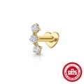 Piercing in argento S925 dorato con tre cristalli e retro piatto a forma di cuore - Arco 3-Zirconia / 1.2*8mm / Oro
