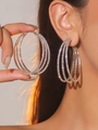 Elegant multi-layer silver hoop earrings with sparkling rhinestones for a luxury style - Silver Multi-layer Large Hoop