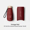 Compact 5-fold vintage red flat umbrella with UPF 50+ sun protection and 18cm portable design - 6-Rib 5-Fold Flat Umbrella / 6 Ribs (18cm) / Burgundy
