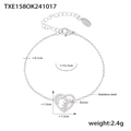 Bracciale regolabile in acciaio inossidabile con ciondolo a cuore, sole e luna in zircone - Bracciale Sole Cuore Argento