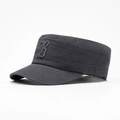 Men's dark grey cotton cadet cap with embroidered letter B and military flat top style - Gray