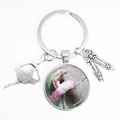 Silver ballet dancer keychain with glass pendant, tutu silhouette and pointe shoes charm - Style 17