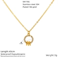 Detail van 18K vergulde roestvrijstalen ketting met zirkoon hart hanger en specificaties - Pave Zirkon Cirkel met Driedubbele Ring Hanger (SN170G-45CM)