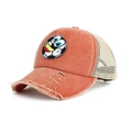 Vintage washed red cotton trucker hat with football embroidery and mesh back design - Orange Red