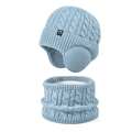 Light blue knit winter set including earflap hat and loop scarf with cable stitch - 2-Piece Set - Solid Light Green