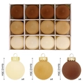 Set of 12 flocked Christmas balls in coffee, gold, and cream with 6cm diameter - 12 Pcs / 6cm / Coffee Yellow Beige