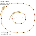 Detail of 18K gold plated stainless steel jewelry set with red stones and measurements - Red Beads Style (S-H545 S-N550)