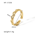 Minimalist gold woven wave open ring for women with single clear zircon inlay - Adjustable Open / Wavy Braid Single Zirconia Style (HF-J1336) / Gold