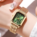 Montre à quartz carrée dorée élégante pour femme avec cadran vintage vert foncé - Cadran Vert Boîtier Doré