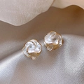 Elegant 925 silver needle gold flower stud earrings with white pearlescent enamel finish - Gold Pearlescent Glazed Simple Flower Stud Earrings