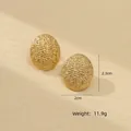 Golden matte oval stainless steel stud earrings featuring a textured frosted surface - Oval Stud Earrings (NMSE-C635-1)