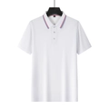 White short sleeve cotton polo shirt for men featuring a striped collar and button placket - S / White