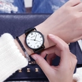 Minimalist quartz watch with black leather strap and white roman numeral dial for women - Large Size - Roman White Dial