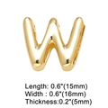 Detailed view of polished gold letter W pendant with precise dimensions 15mm by 16mm - Letter W