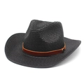Détail d'un chapeau de cowboy noir en paille avec bande en daim et plaque logo M - M(56-58cm) / Noir