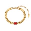 18K gold plated stainless steel Cuban chain bracelet with rectangular red zircon stone - 6.5mm Cuban Link Rectangle Zircon Bracelet - Red