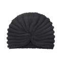 Black knit turban hat featuring bohemian twist knot design and ribbed texture finish - One Size / Black