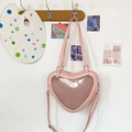 Pink heart-shaped Ita bag with clear window and adjustable strap for JK Lolita style - With Display Board / Pink