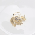 Elegant swan brooch with golden base white crystals and pear-shaped teardrop stones - Opal Swan (242)