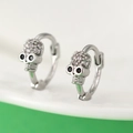 Gothic skull earrings in silver finish with sparkling zircon stones and black accents - Rhinestone Inlaid Skull Ear Buckle (N-1038) / White Gold