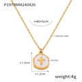 Collana in acciaio al titanio dorato con ciondolo tondo in smalto bianco e croce - Stile Croce Bianca Oro (P1979)