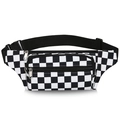 Fashionable checkerboard nylon waist bag for women with adjustable strap and large capacity - Black