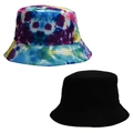 Tie-dye and solid black cotton bucket hats for outdoor sun protection and style - Style 10-Bright Multi-color Tie-Dye Bucket Hat