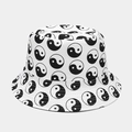 Chapeau bob réversible avec imprimé Yin Yang noir et blanc pour protection solaire - Motif Tai Chi