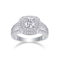 Moissanite ring in silver finish with double halo round diamond and pave split shank - R13464-6.5/1 Carat/6.5mm-gra/black Card / US Size 7 / Circumference 54.3mm