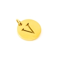 Polished gold stainless steel round pendant featuring a hollow letter V design with jump ring - Letter V (V-Pendant)